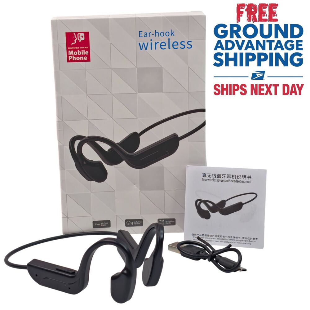 G10 Open-Ear Bluetooth 5.3 Ear-Hook Headphones with Mic, Black, Neckband, Sports